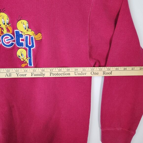 Vtg 90s Tweety Bird‎ Sweater Womens L Embroidered Looney Tunes Warner Bros Pink - Picture 8 of 10